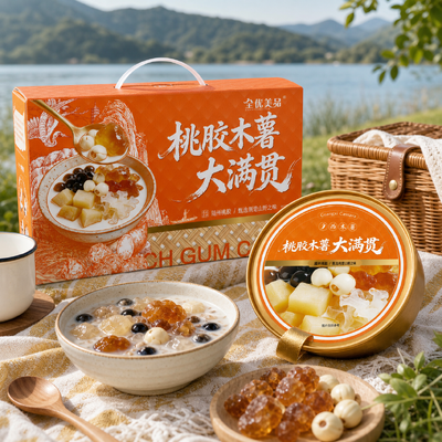 comprar Goma de pêssego tapioca Big Bowl sobremesa baixa em açúcar colágeno natural instantâneo lanche saudável Fabricação em linha